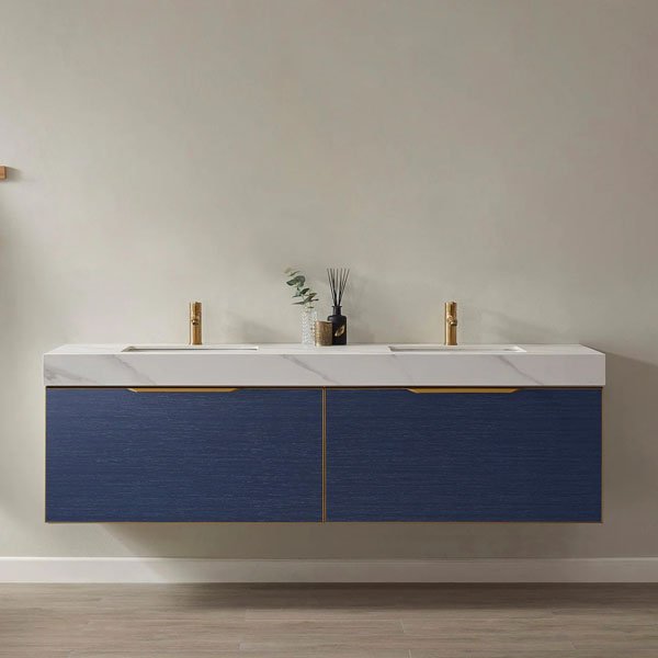 White Sintered Stone Countertop and Undermount Sink - classic blue